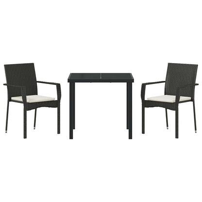 Tuin eettafelset met kussen 3 pcs Zwart poly rattan