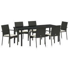 Tuin Eettafelset Met Kussen 7 Pcs Zwart Poly Rattan