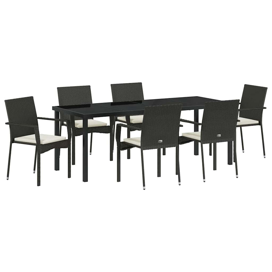 Tuin Eettafelset Met Kussen 7 Pcs Zwart Poly Rattan
