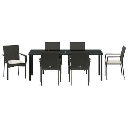 Tuin Eettafelset Met Kussen 7 Pcs Zwart Poly Rattan