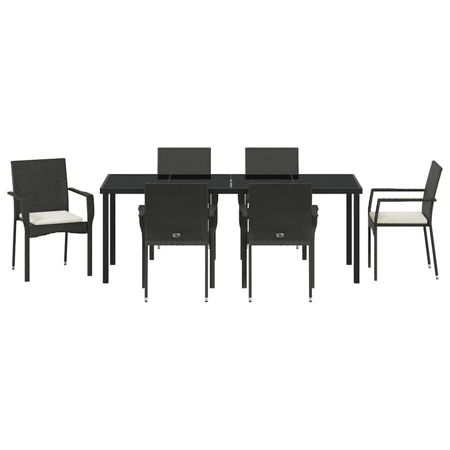 Tuin Eettafelset Met Kussen 7 Pcs Zwart Poly Rattan