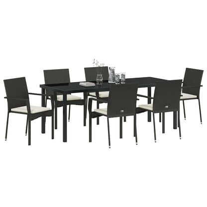 Tuin Eettafelset Met Kussen 7 Pcs Zwart Poly Rattan