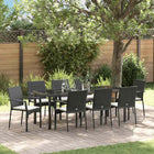 Tuin eettafelset 9-delig poly rattan zwart met kussens