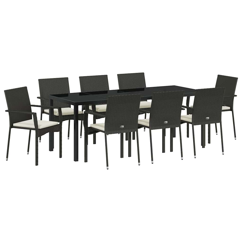 Tuin Eettafelset Met Kussen 9 Pcs Zwart Poly Rattan