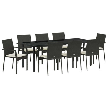 Tuin Eettafelset Met Kussen 9 Pcs Zwart Poly Rattan