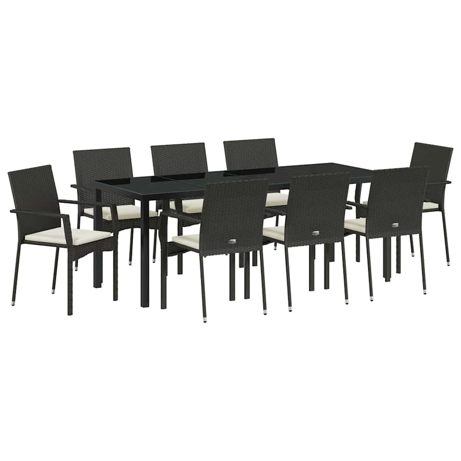 Tuin Eettafelset Met Kussen 9 Pcs Zwart Poly Rattan