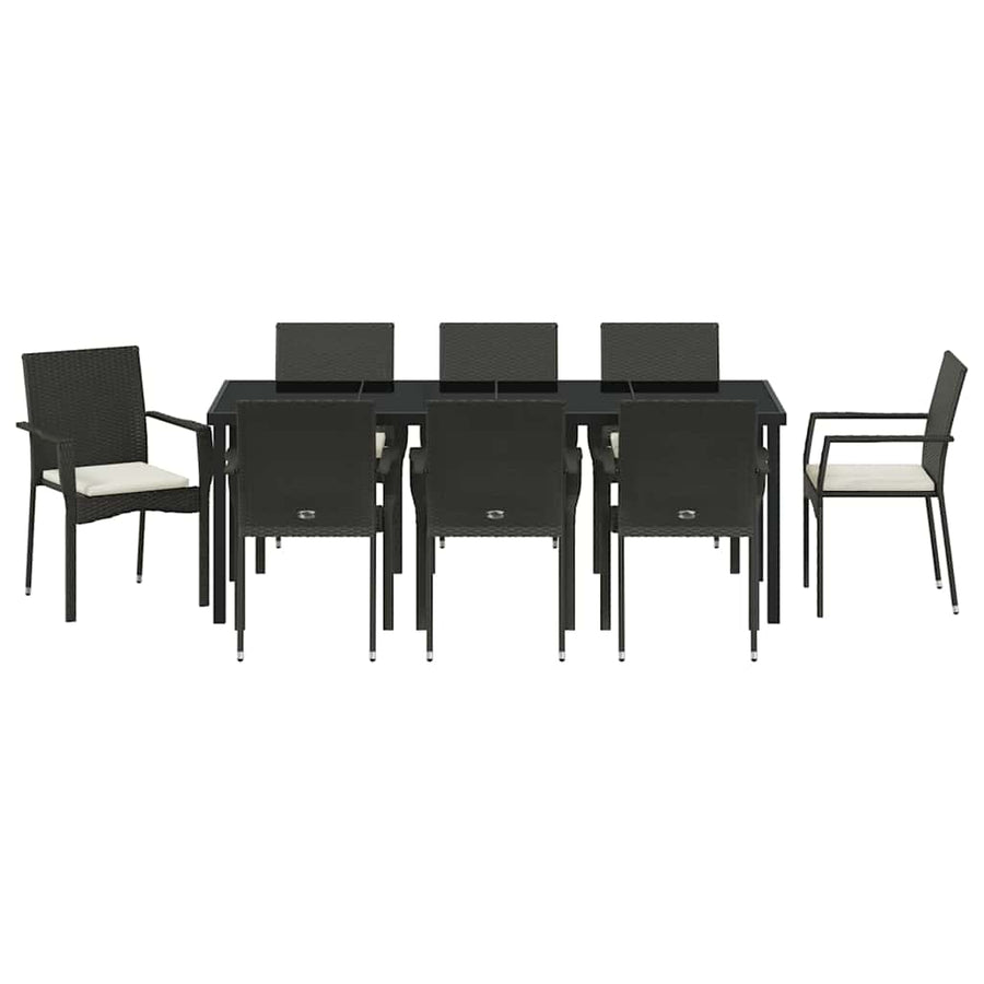 Tuin Eettafelset Met Kussen 9 Pcs Zwart Poly Rattan