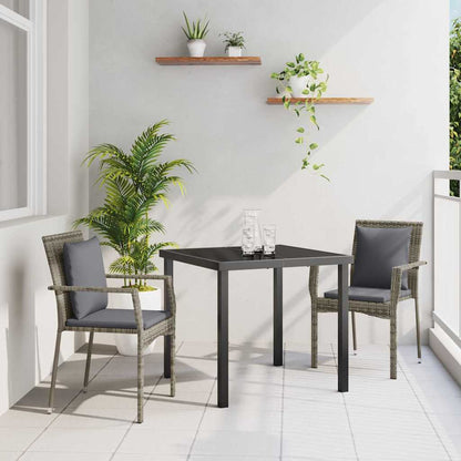 Tuin eettafelset met kussen 3 pcs Grijs poly rattan
