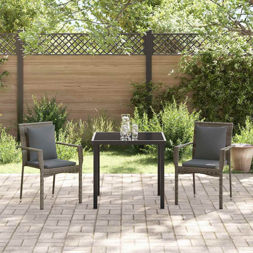 Tuin eettafelset met kussen 3 pcs Grijs poly rattan