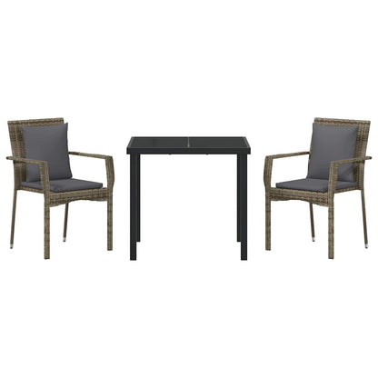 Tuin eettafelset met kussen 3 pcs Grijs poly rattan