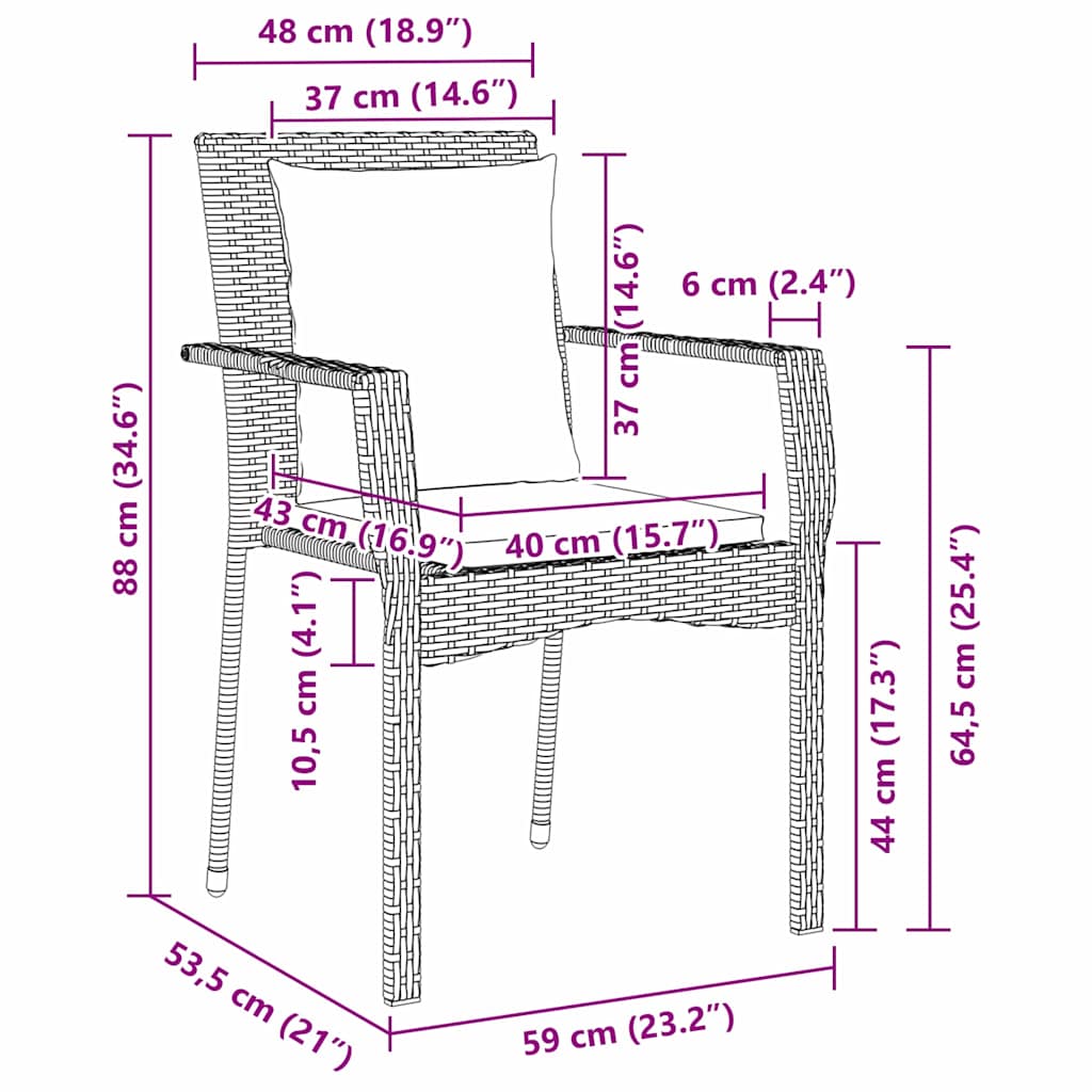 Tuin eettafelset met kussen 3 pcs Grijs poly rattan