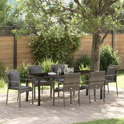 Tuin Eettafelset Met Kussen 7 Pcs Grijs Poly Rattan
