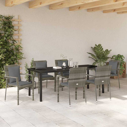 Tuin Eettafelset Met Kussen 7 Pcs Grijs Poly Rattan