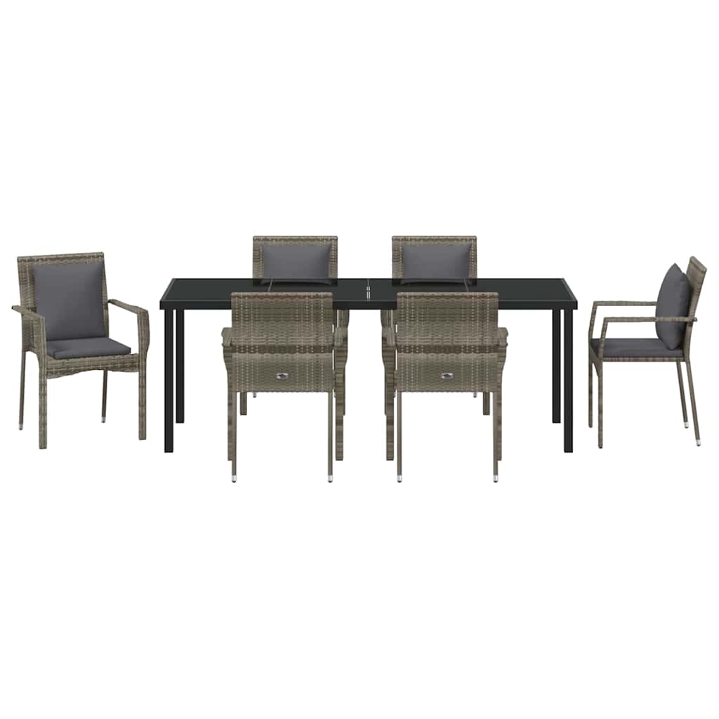 Tuin Eettafelset Met Kussen 7 Pcs Grijs Poly Rattan