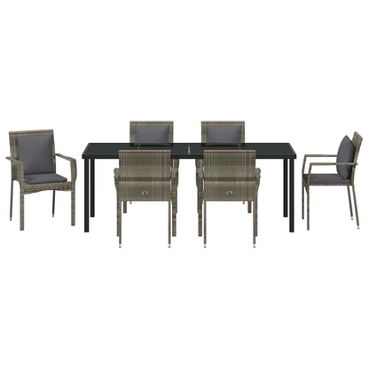 Tuin Eettafelset Met Kussen 7 Pcs Grijs Poly Rattan
