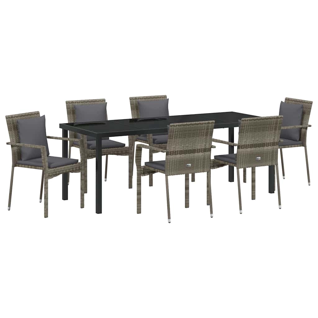 Tuin Eettafelset Met Kussen 7 Pcs Grijs Poly Rattan