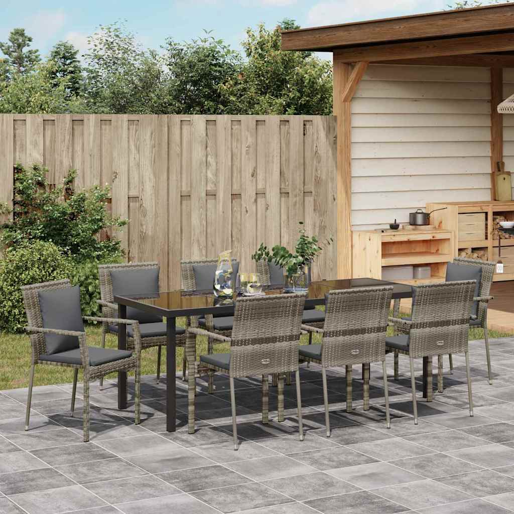 Tuin Eettafelset Met Kussen 9 Pcs Grijs Poly Rattan