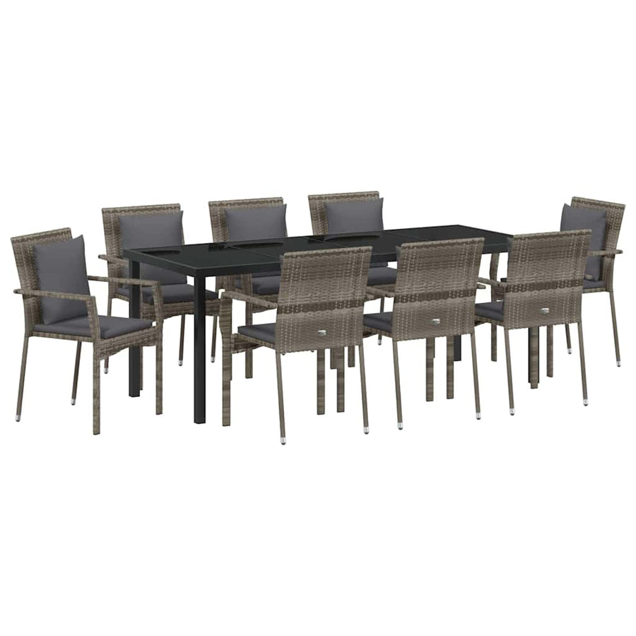 Tuin Eettafelset Met Kussen 9 Pcs Grijs Poly Rattan
