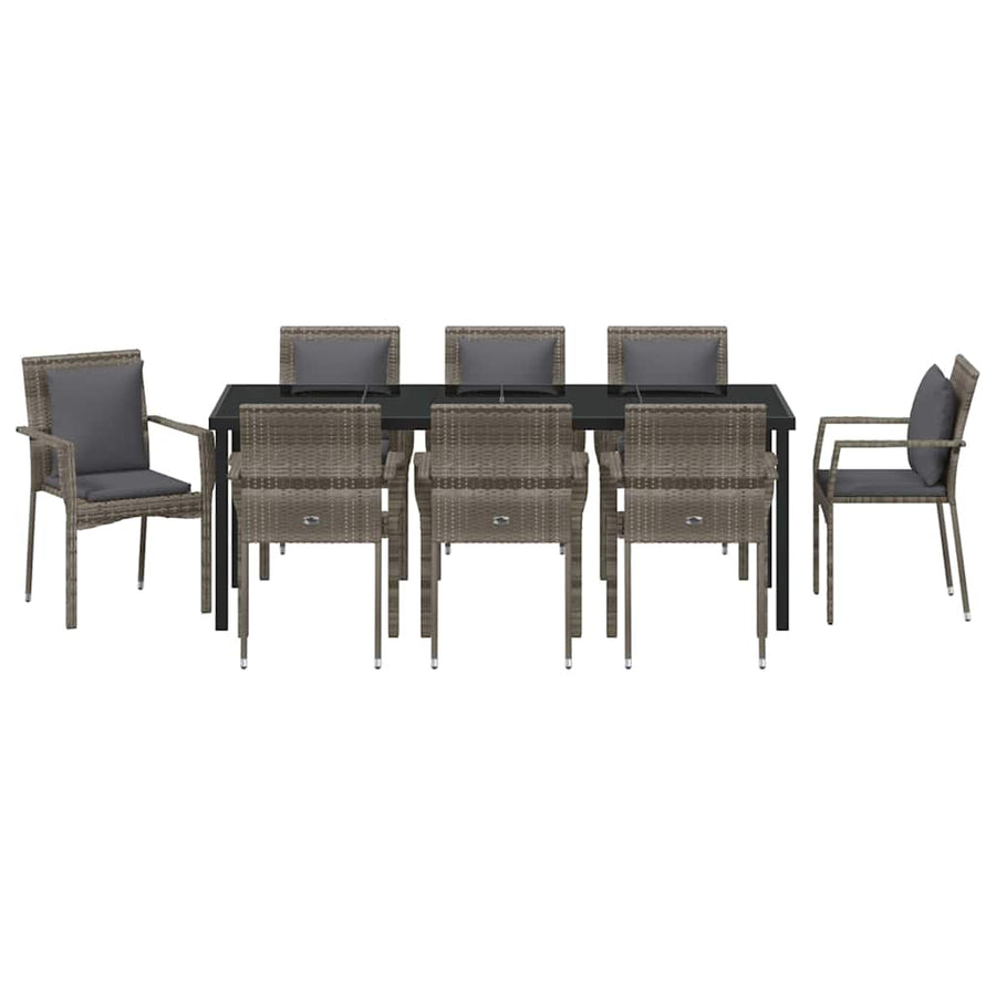 Tuin Eettafelset Met Kussen 9 Pcs Grijs Poly Rattan
