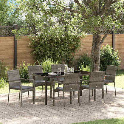 Tuin eettafelset met kussen 7 pcs Grijs poly rattan