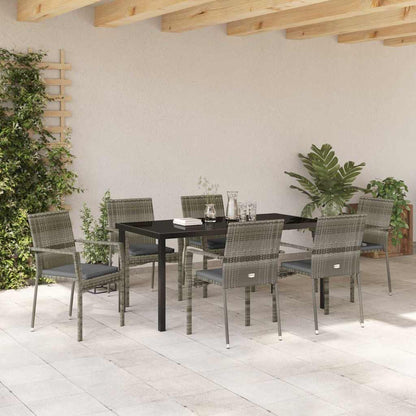 Tuin eettafelset met kussen 7 pcs Grijs poly rattan