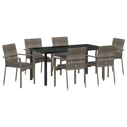 Tuin eettafelset met kussen 7 pcs Grijs poly rattan