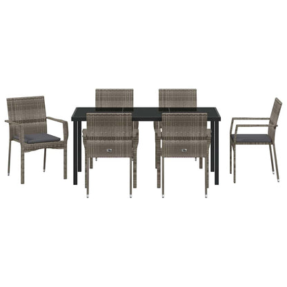 Tuin eettafelset met kussen 7 pcs Grijs poly rattan