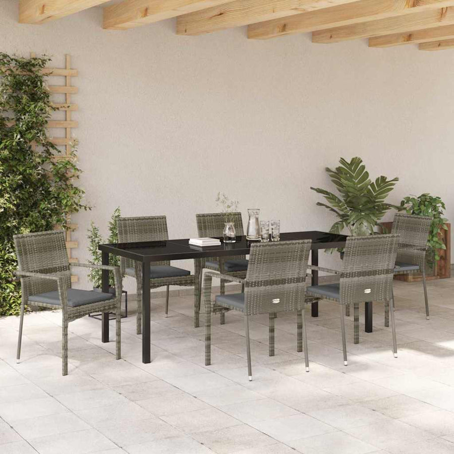 Tuin Eettafelset Met Kussen 7 Pcs Grijs Poly Rattan