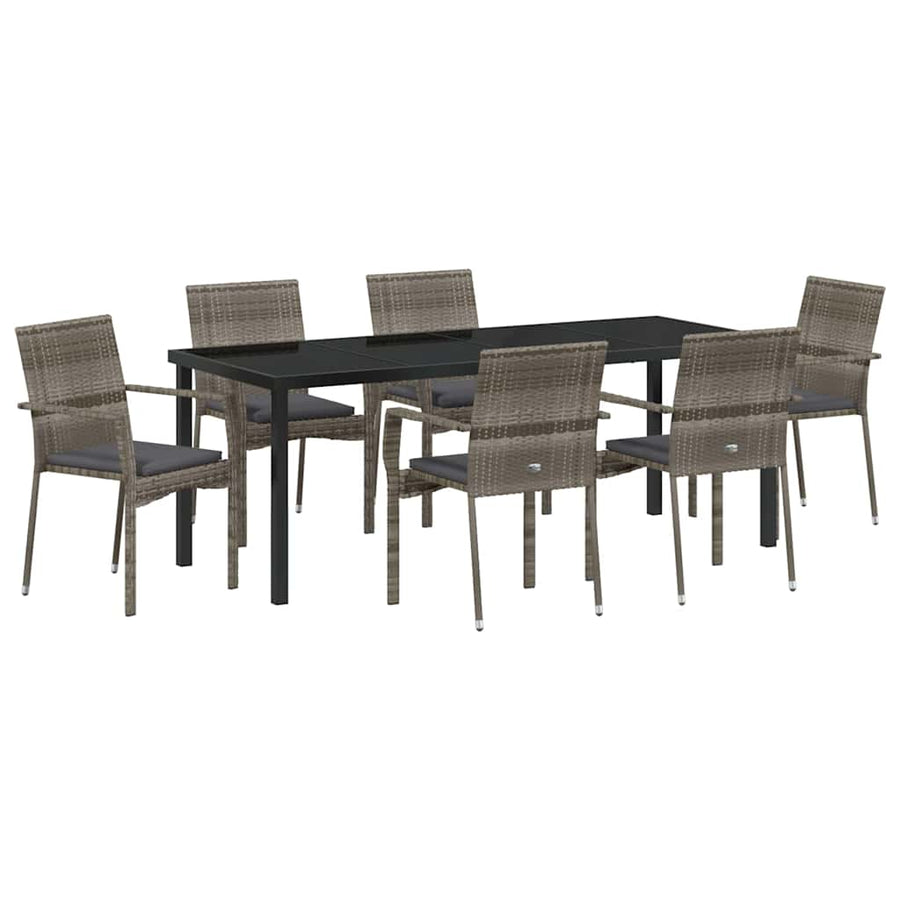 Tuin Eettafelset Met Kussen 7 Pcs Grijs Poly Rattan