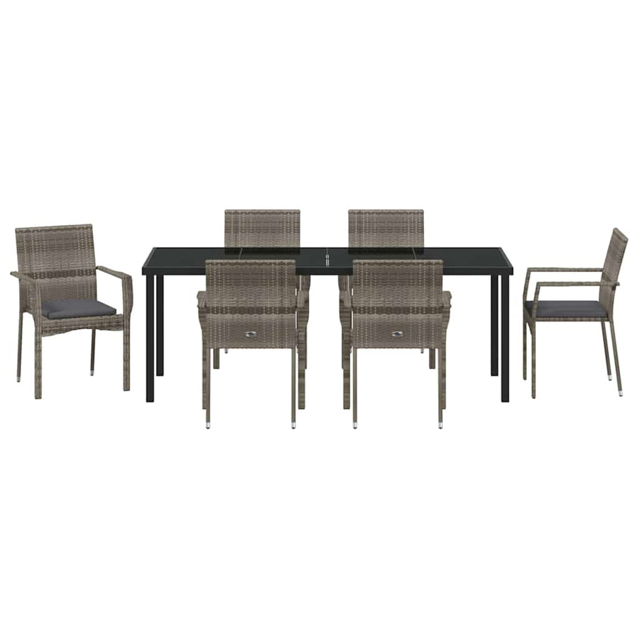 Tuin Eettafelset Met Kussen 7 Pcs Grijs Poly Rattan