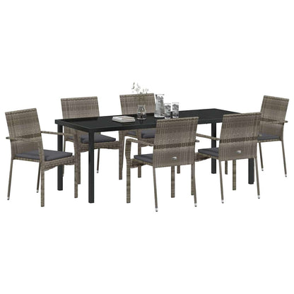 Tuin Eettafelset Met Kussen 7 Pcs Grijs Poly Rattan