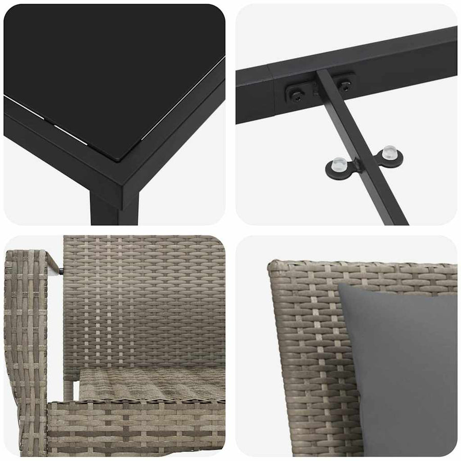Tuin Eettafelset Met Kussen 9 Pcs Grijs Poly Rattan