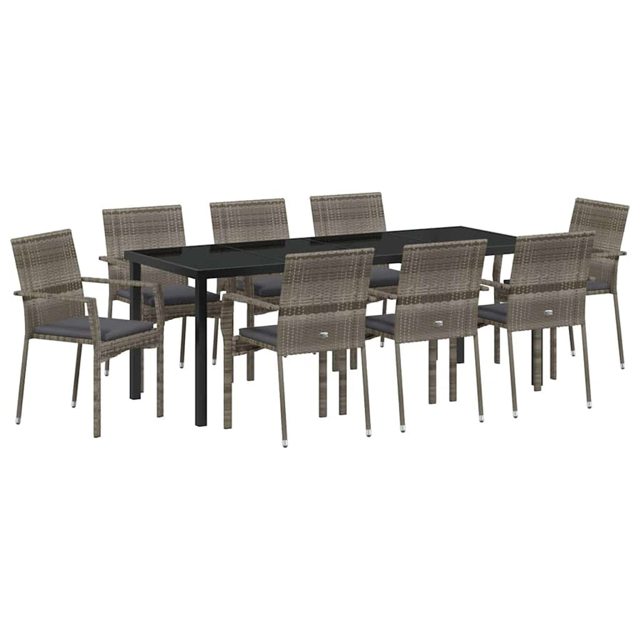 Tuin Eettafelset Met Kussen 9 Pcs Grijs Poly Rattan
