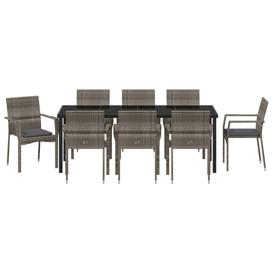 Tuin Eettafelset Met Kussen 9 Pcs Grijs Poly Rattan