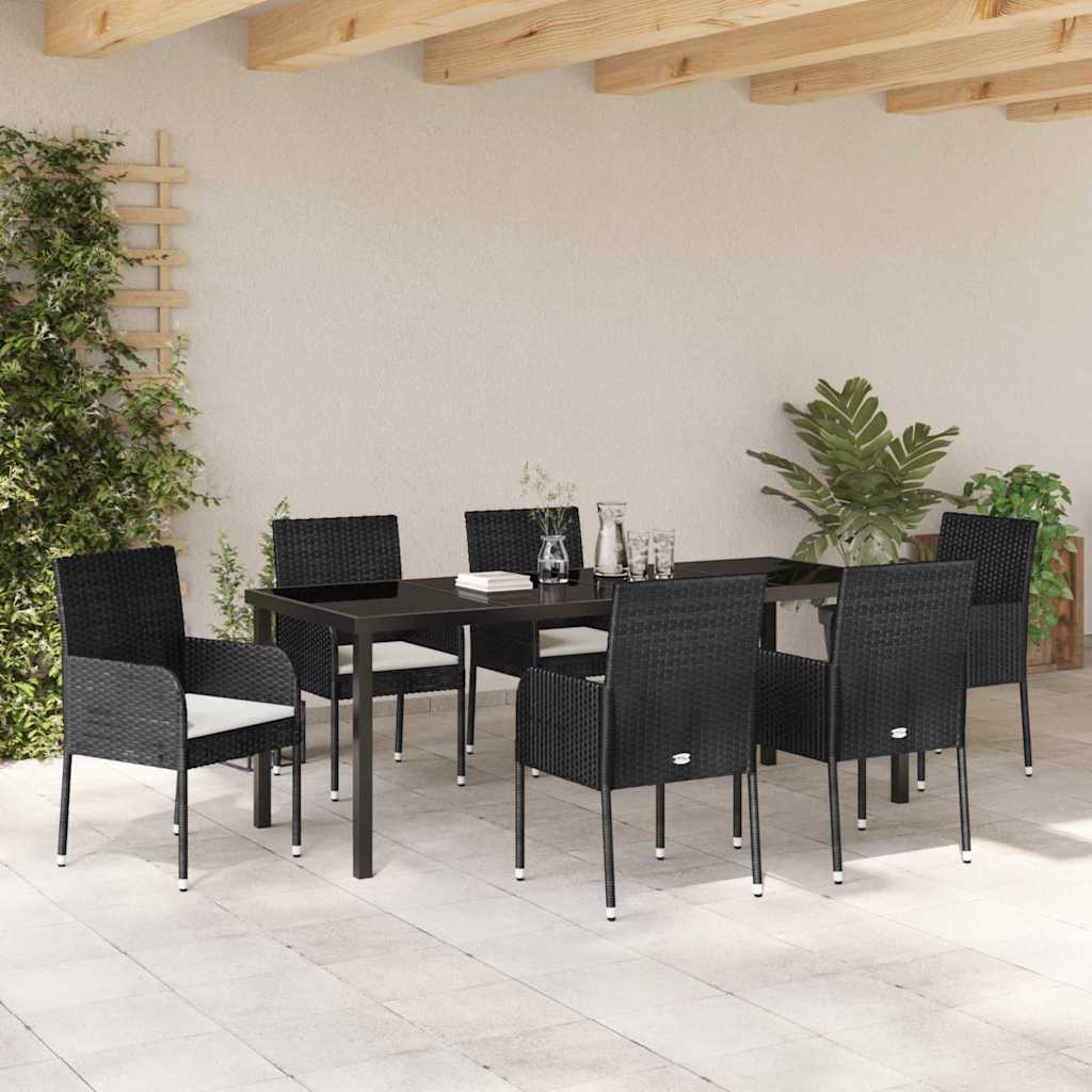 Tuin Eetset Met Kussen 7 Pcs Poly Riet 6-persoons