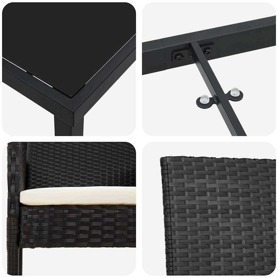 Tuin Eettafelset Met Kussen 9 Pcs Zwart Poly Rattan