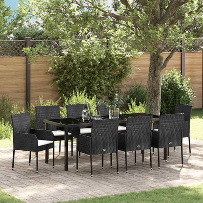 Tuin Eettafelset Met Kussen 9 Pcs Zwart Poly Rattan