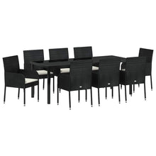 Tuin Eettafelset Met Kussen 9 Pcs Zwart Poly Rattan