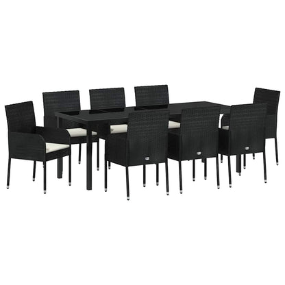 Tuin Eettafelset Met Kussen 9 Pcs Zwart Poly Rattan