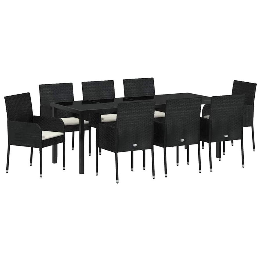 Tuin Eettafelset Met Kussen 9 Pcs Zwart Poly Rattan