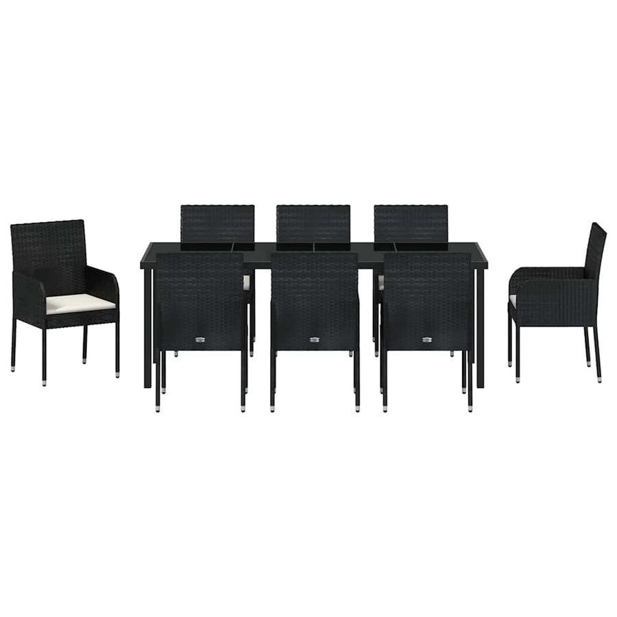 Tuin Eettafelset Met Kussen 9 Pcs Zwart Poly Rattan