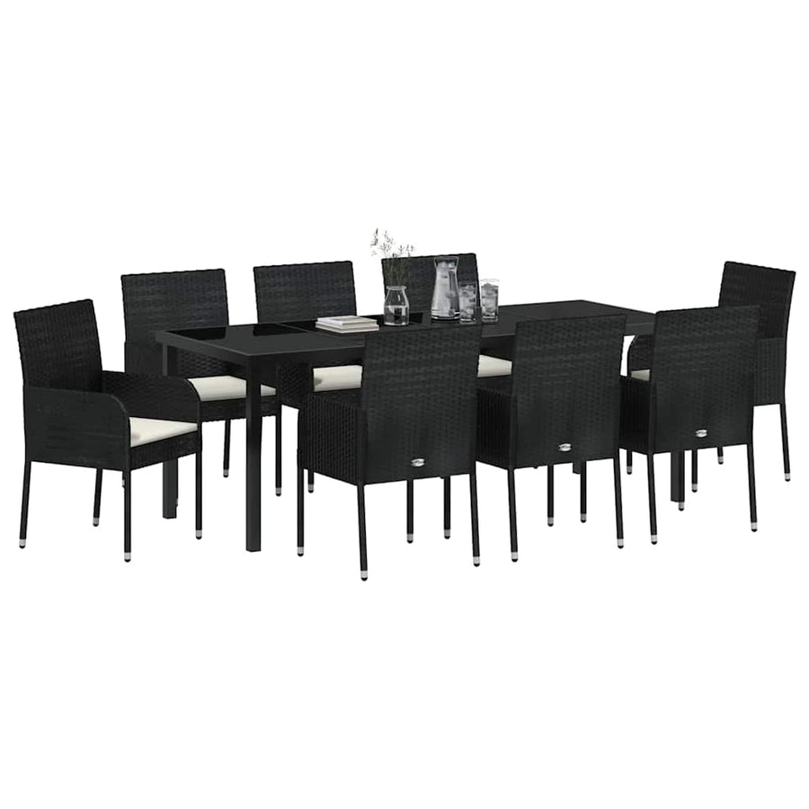 Tuin Eettafelset Met Kussen 9 Pcs Zwart Poly Rattan