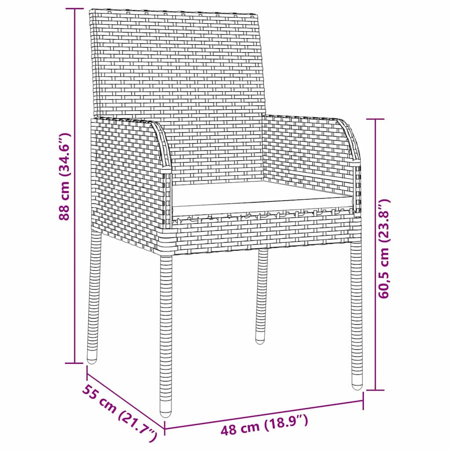 Tuin Eettafelset Met Kussen 9 Pcs Zwart Poly Rattan