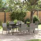 Garden dining set with cushion 7 pcs Grey poly rattan