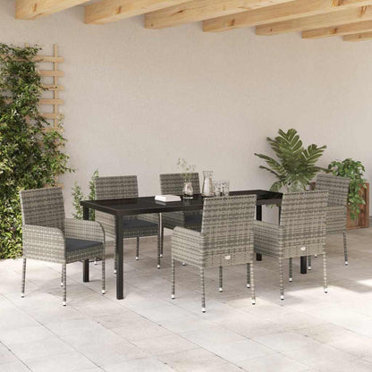 Tuin eettafelset met kussen 7 pcs Grijs poly rattan