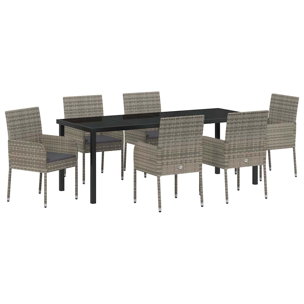 Tuin eettafelset met kussen 7 pcs Grijs poly rattan