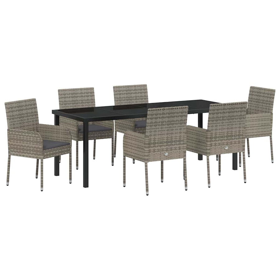 Tuin eettafelset met kussen 7 pcs Grijs poly rattan