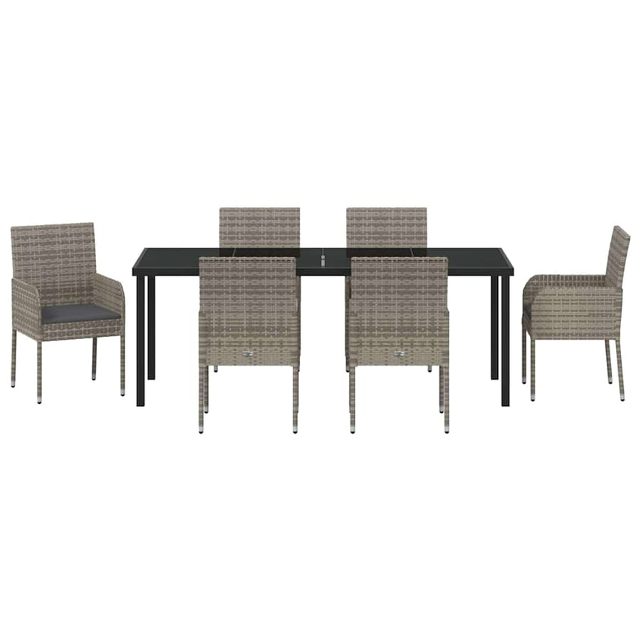 Tuin eettafelset met kussen 7 pcs Grijs poly rattan