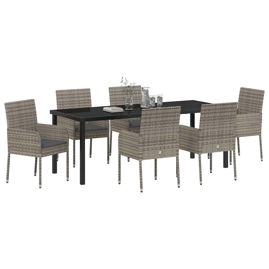 Tuin eettafelset met kussen 7 pcs Grijs poly rattan