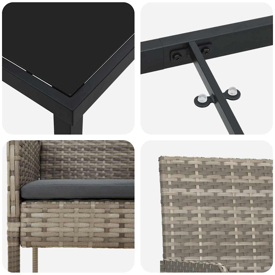 Tuin Eettafelset Met Kussen 9 Pcs Grijs Poly Rattan